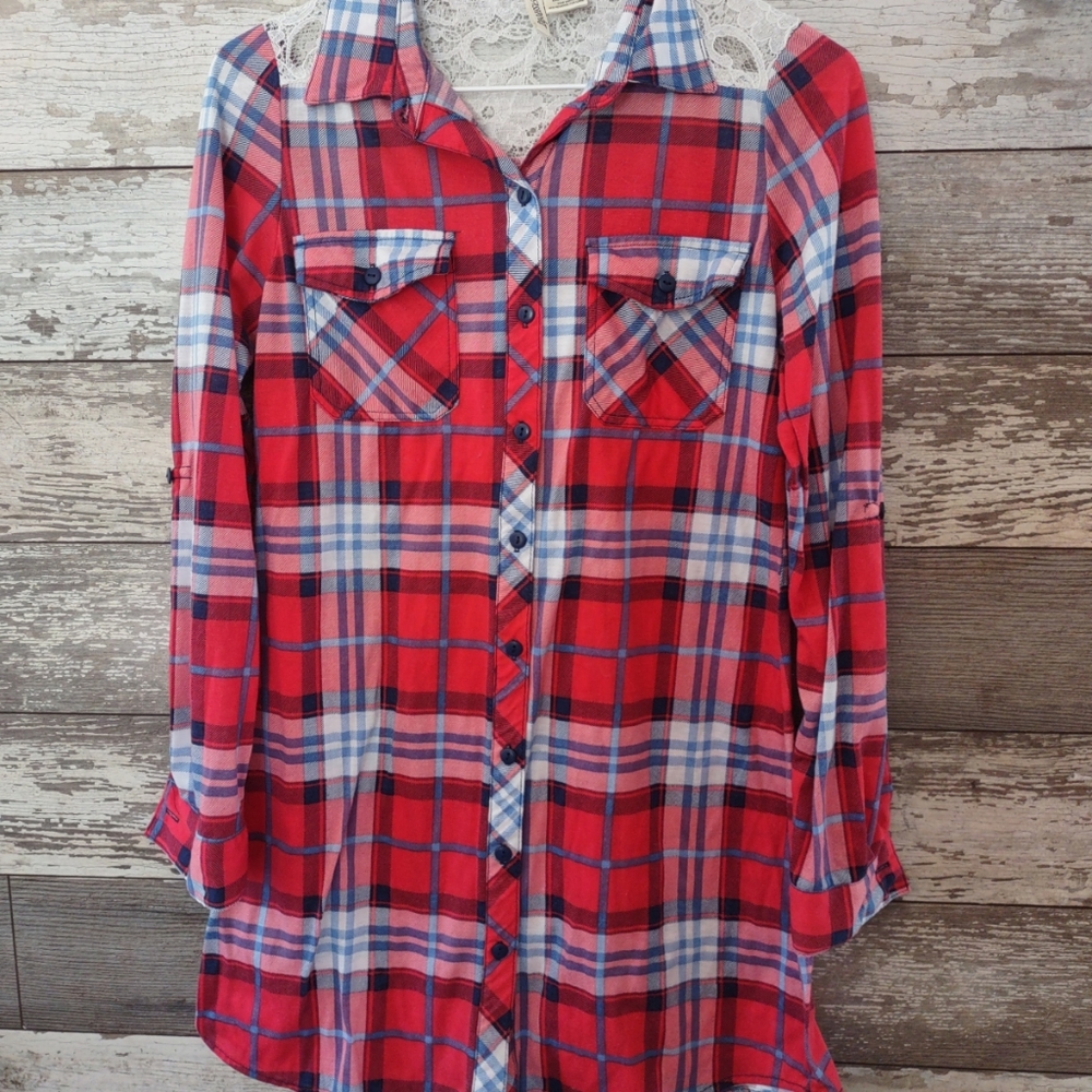 Passport Women's Button Up Tunic Length Blouse Cabin Core Camping Outdoors